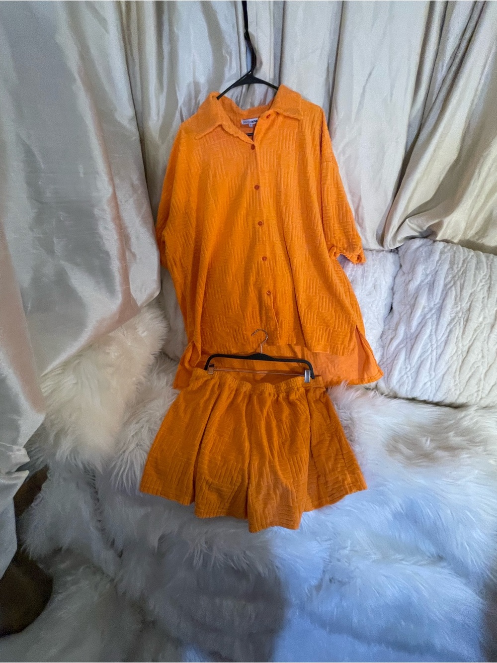 Fashion Nova Orange Quilted Button-Front Sleep Romper